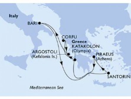 Letní plavba z Řecka do Bari a zpět na MSC Sinfonia, plavba s českým průvodcem